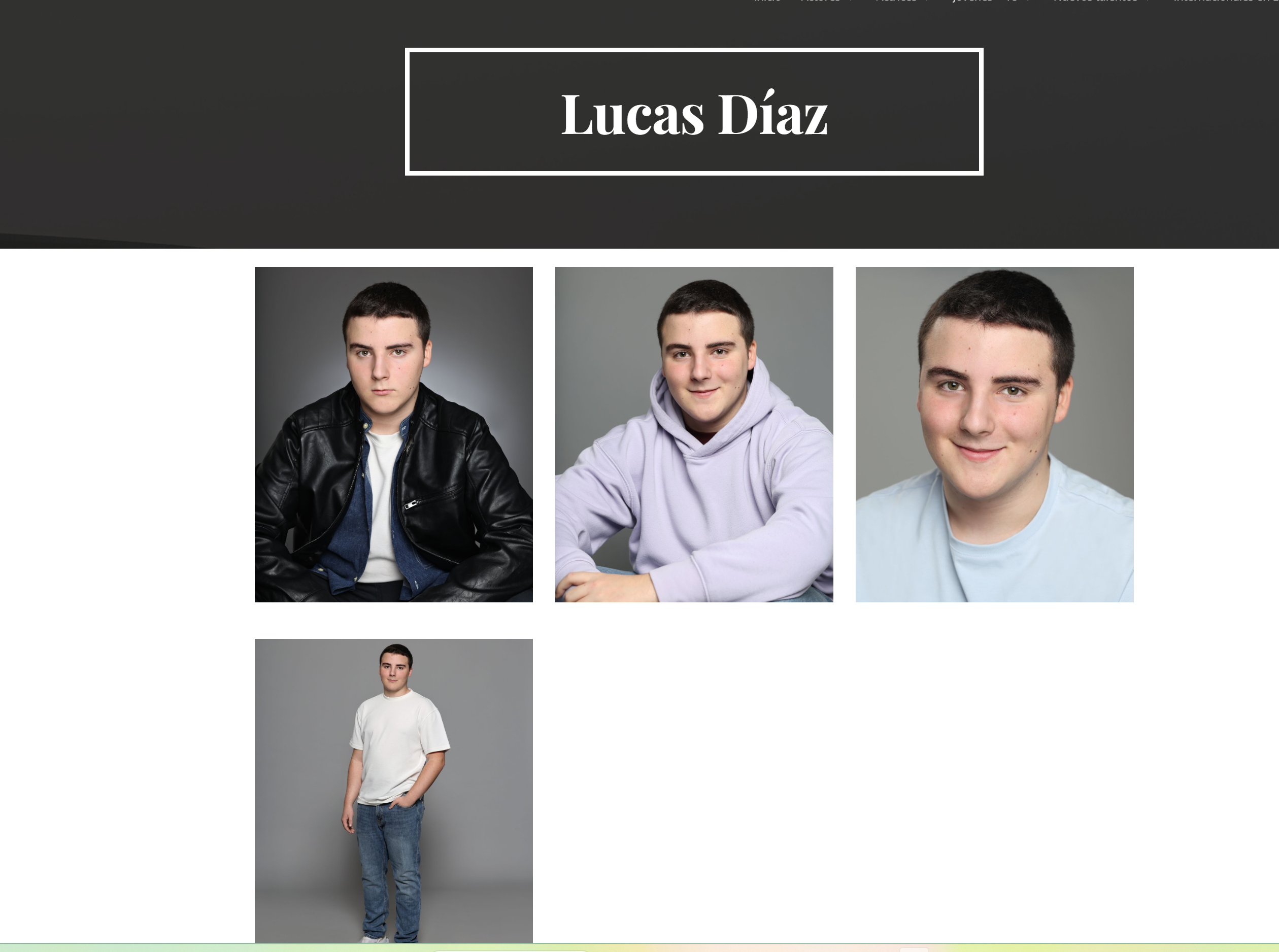 Lucas en la web de su representante